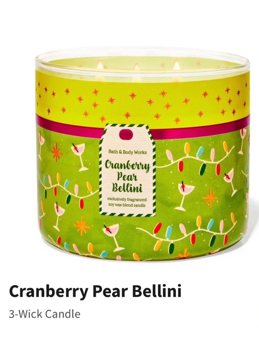 NIB B&BW “Cranberry Pear Bellini” Scented 3-Wick Candle w Decorative Metal Lid